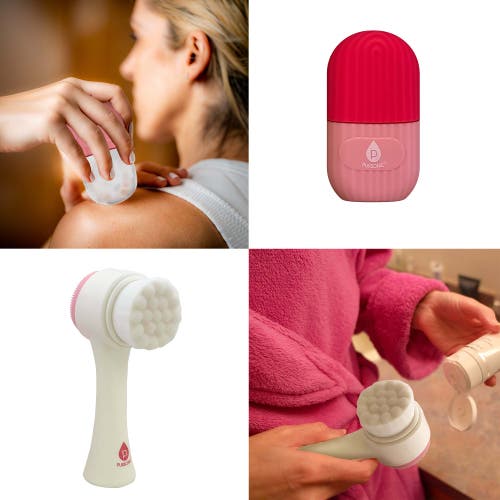 Pursonic Perfect Skincare Duo Ice Cube Facial Roller & Dual Sided Facial Cleansing Brush In Pink