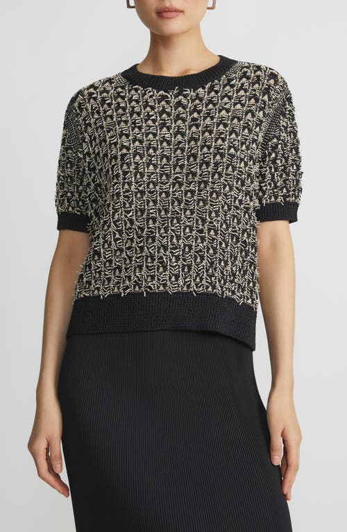 Textured Stitch Silk Sweater in Black/Plaster