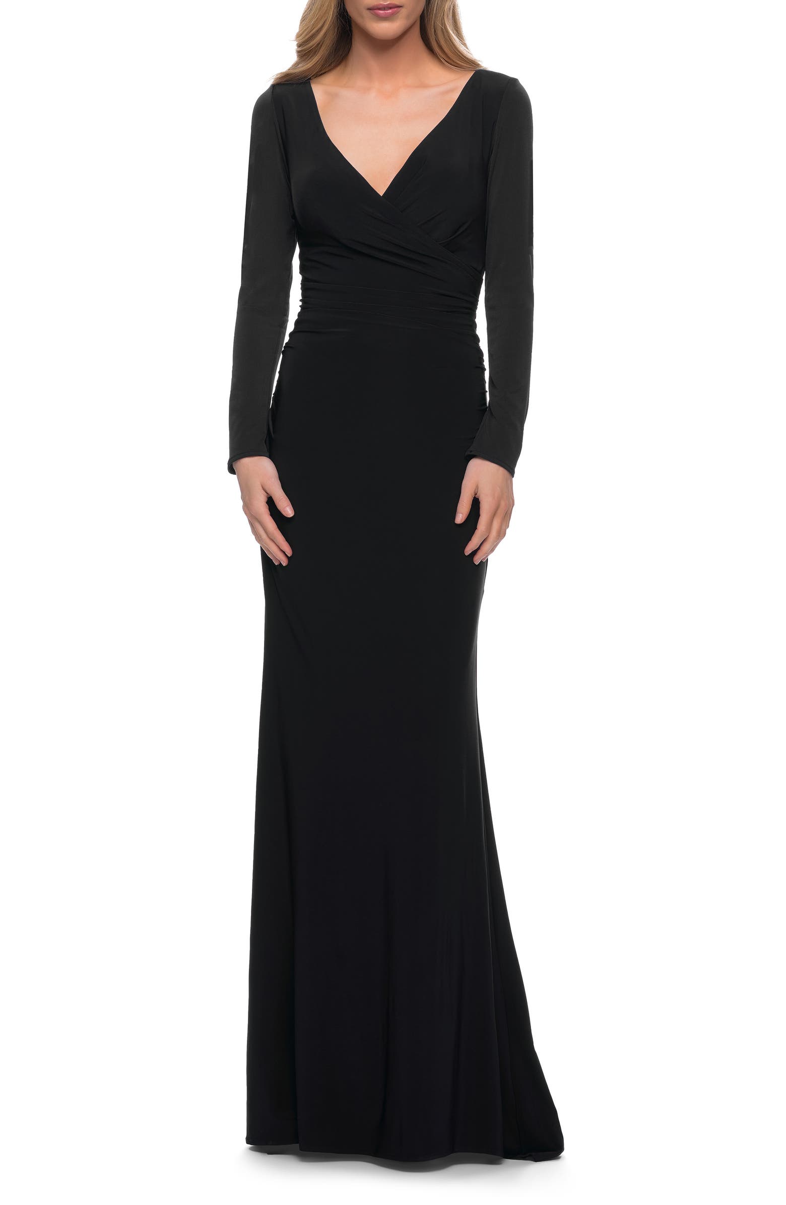 La Femme Long Sleeve Ruched Jersey Gown | Nordstrom