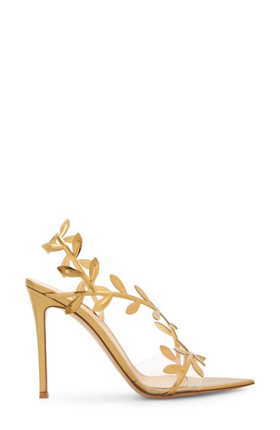 Gianvito Rossi Flavia Leaf Pointed Toe Asymmetric Slingback Sandal In Gold