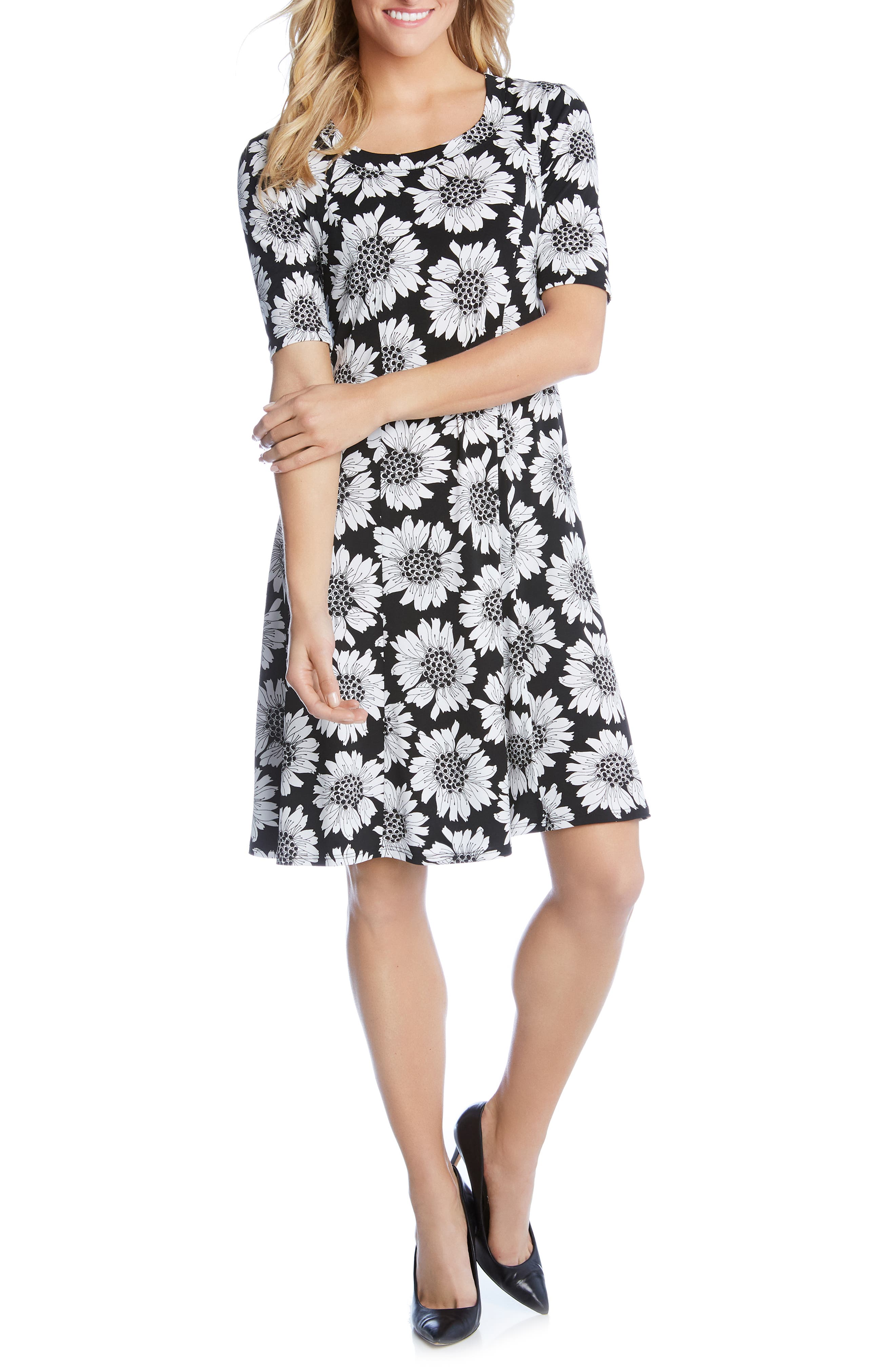 Karen Kane Daisy Print Shift Dress, Black