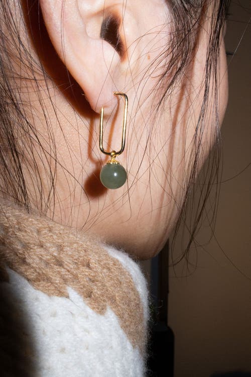 Shop Seree Pin Green Jade Bead Gold Earrings In Light Green