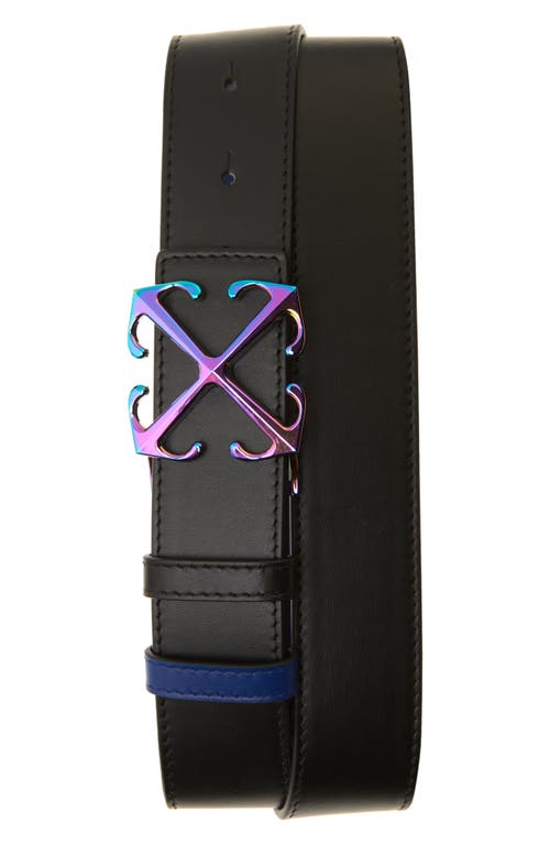 Shop Off-white Iridescent Arrow Buckle Leather Reversible Belt In Black - Blue