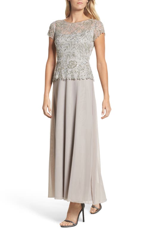Beaded Mesh Mock Two-Piece Gown in Silver