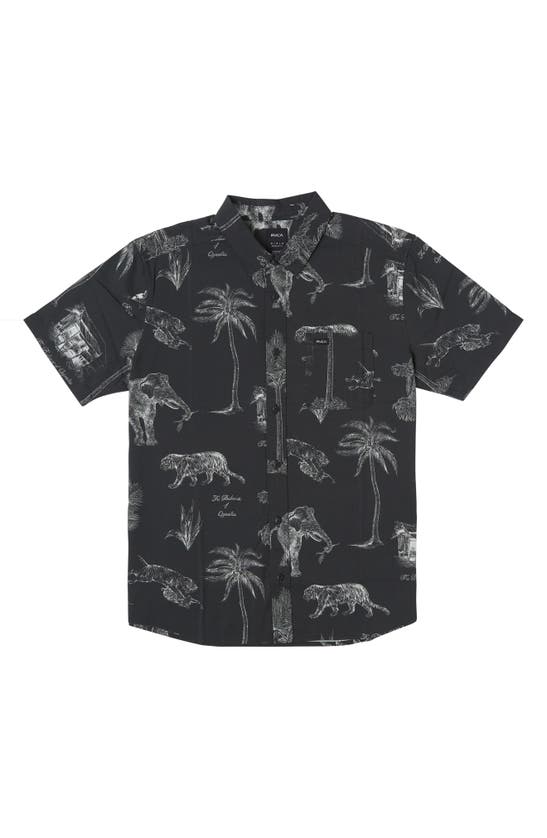 Shop Rvca Tropic Wind Regular Fit Short Sleeve Button-up Shirt In Black
