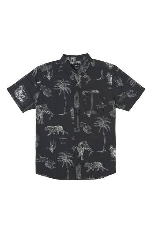 Tropic Wind Regular Fit Short Sleeve Button-Up Shirt in Black