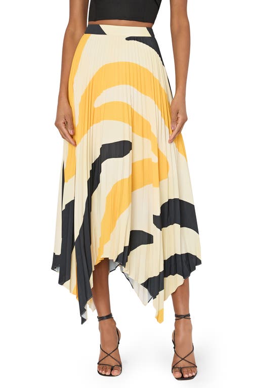 Milly Abstract Zebra Stripe Pleated Handkerchief Hem Skirt In Mango/black