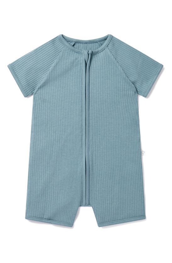 Mori Babies' Rib Fitted One-piece Short Pajamas In Ribbed Sky