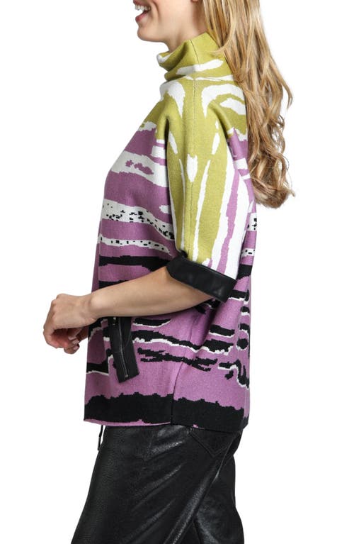 Shop Apny Tiger Pattern Dolman Sleeve Sweater With Faux Leather Trim In Magenta Multi