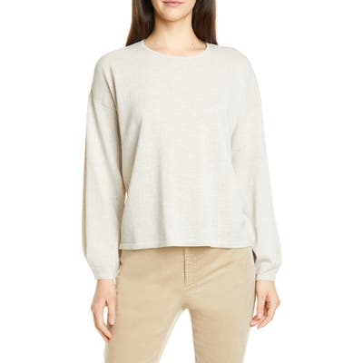 Eileen Fisher Round Neck Box Wool Sweater, Beige