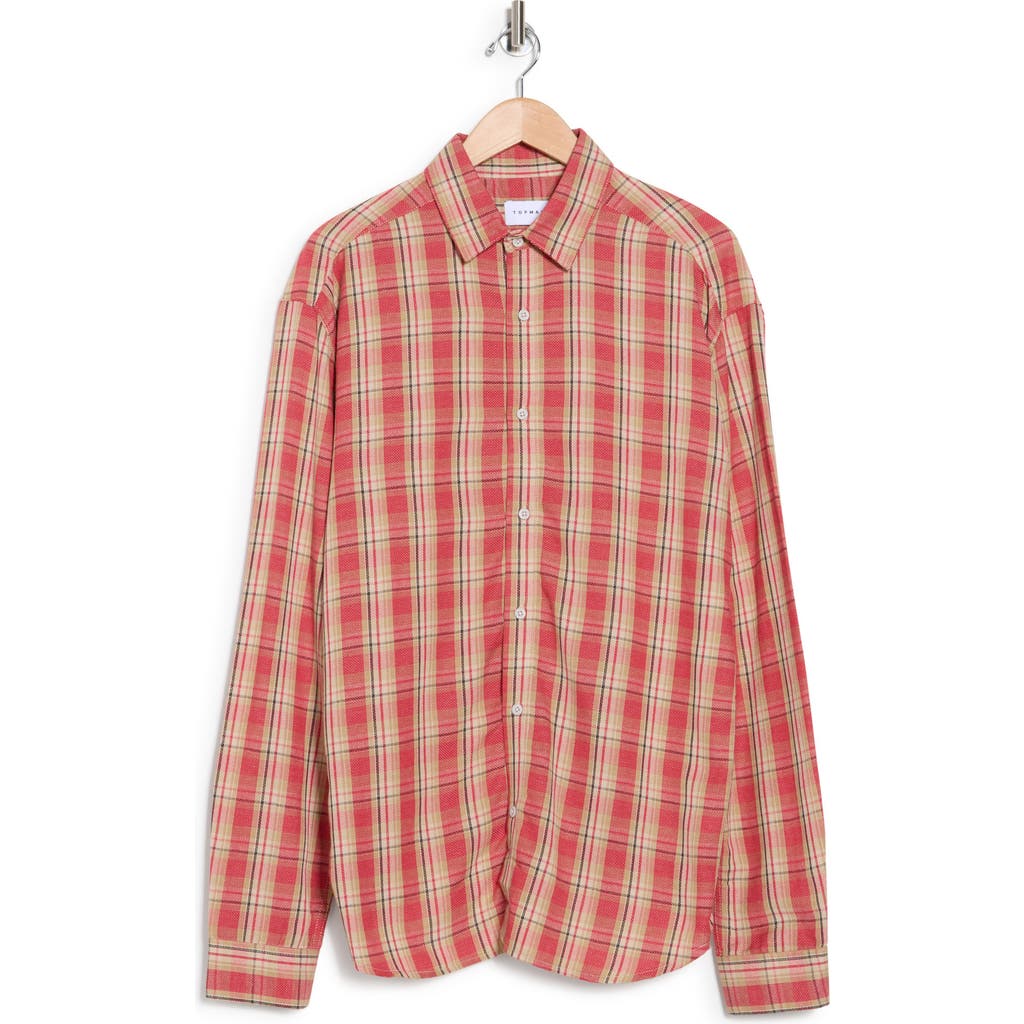 Topman Relaxed Fit Plaid Button-up Shirt In Pink