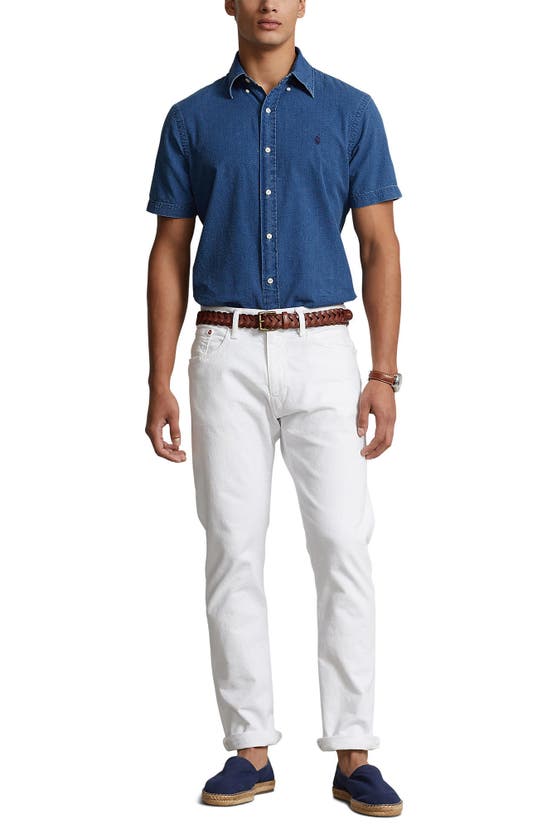 Shop Polo Ralph Lauren Denim Short Sleeve Button-down Shirt In Dark Indigo