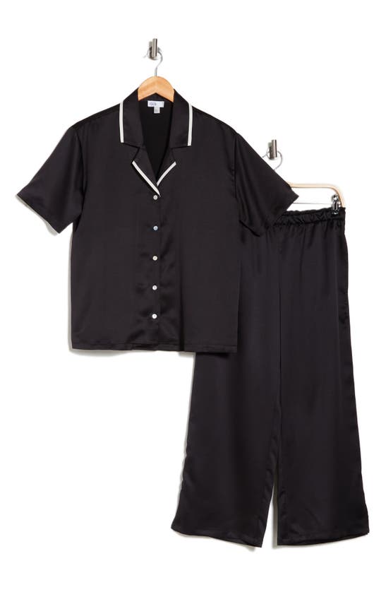 Shop Nordstrom Rack Satin Short Sleeve Shirt & Capri Pajamas In Black