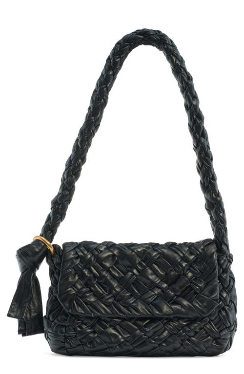 Shop Bottega Veneta Kalimero Intrecciato Leather Shoulder Bag In Black/brass