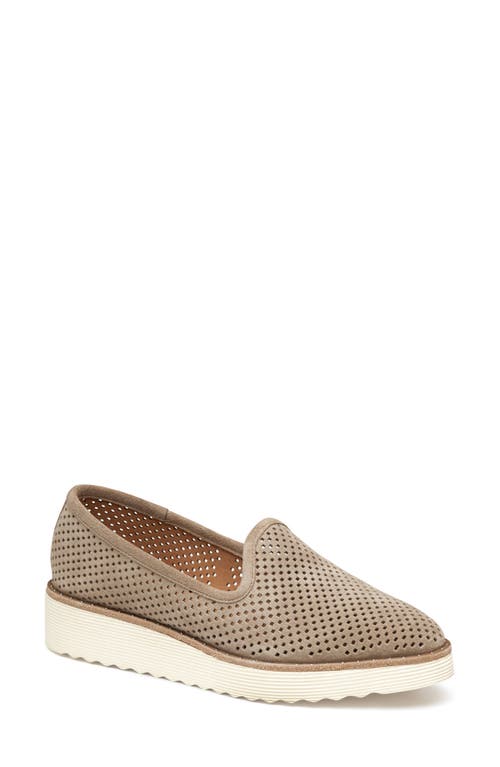 Mitzi Perforated Venetian Loafer in Taupe Suede