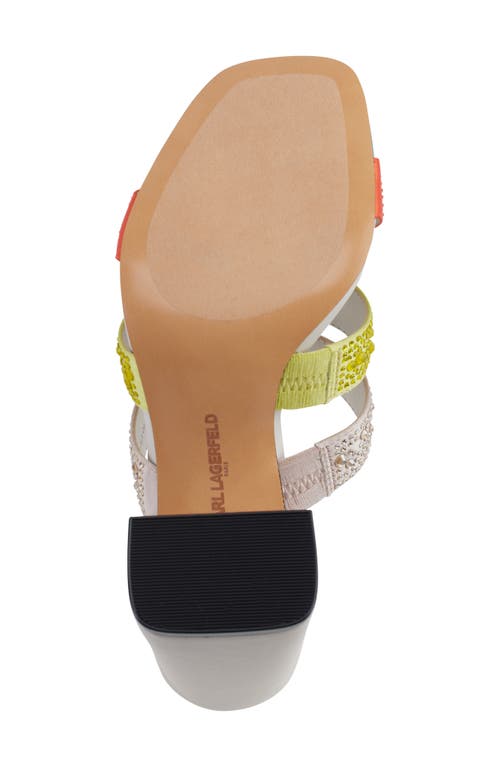 Karl Lagerfeld Rickie Rhinestone Slide Sandal In Orange/yellow/teal Multi