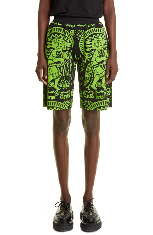 HFD x Keith Haring Unisex Witch Print Cotton Blend Sweat Shorts in Green