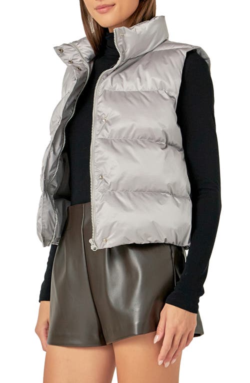 Endless Rose Cropped Puffer Vest In Grey