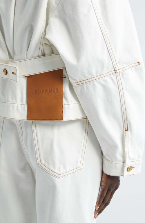 Jacquemus Structured White Denim Jacket With Classic Silhouette In Off-white/tabac