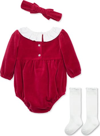 Little Me Embroidered Bubble Romper Headband Knee High Socks Set Nordstrom