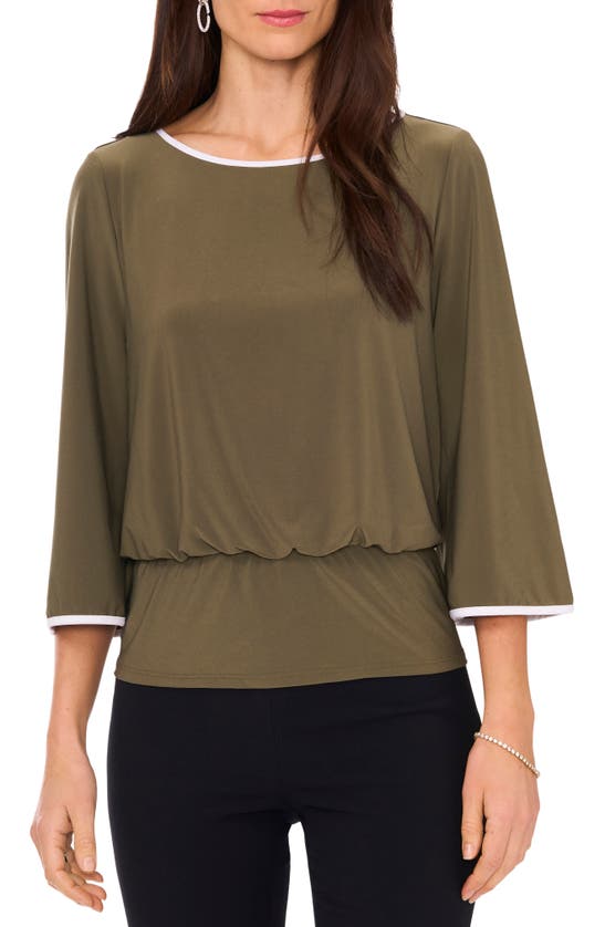 Shop Chaus Banded Waist Flare Sleeve Top In Olive 300