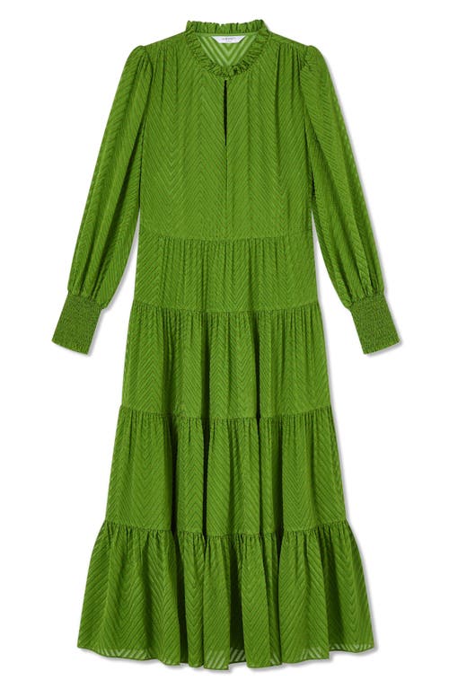 Shop Lk Bennett Flora Chevron Bracelet Sleeve Silk Blend Dress In Green