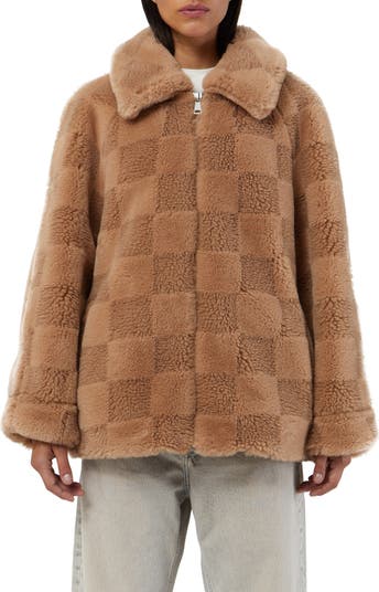 Beige Down Jacket with Brown Furs Collar and Branded Belt Louis Vuitton