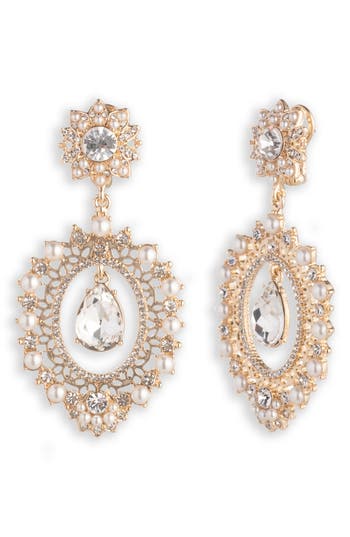 Marchesa Crystal & Imitation Pearl Drop Earrings In Gold