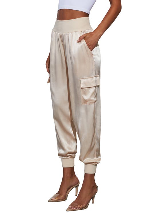 Shop Vici Collection Luxe Look Satin Cargo Joggers In Champagne