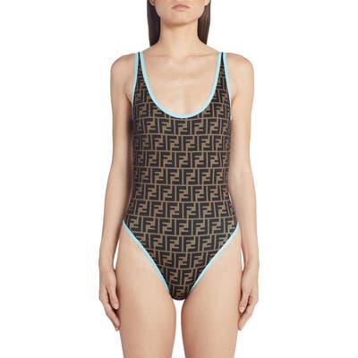 Fendi Ff Logo One-Piece Swimsuit, US / 40 IT - Brown