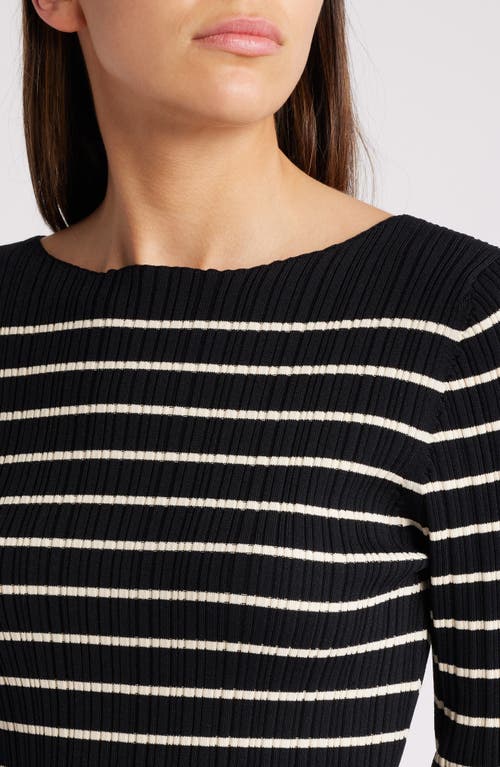 French Connection Stripe Rib Top In Blk Clsic Crm