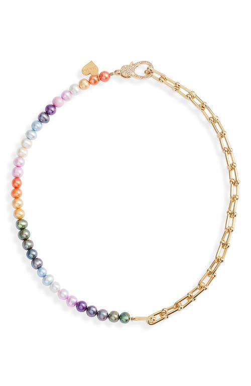 Shop Vidakush Multicolor Freshwater Pearl Chain Necklace In Multi/gold