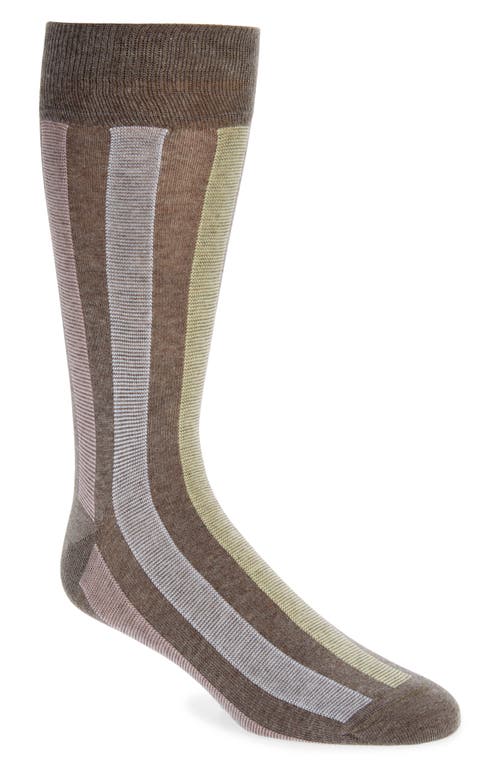 Vertical Stripe Dress Socks in Brown