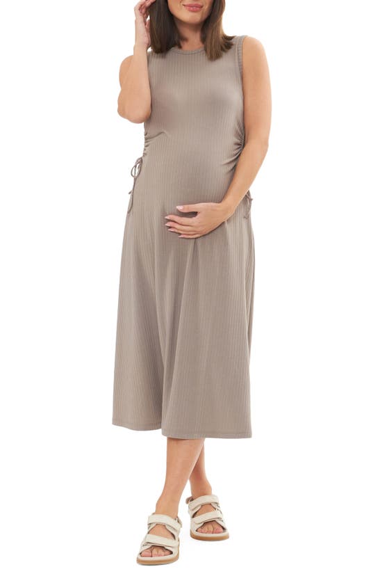 Shop Ripe Maternity Carol Cutout Rib Midi A-line Maternity Dress In Taupe