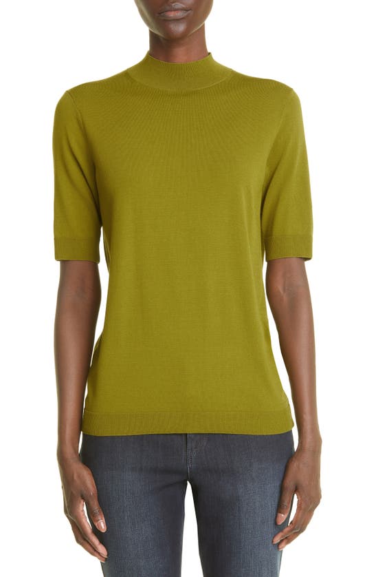 Lafayette 148 Mock Neck Short Sleeve Sweater In Sea Kelp