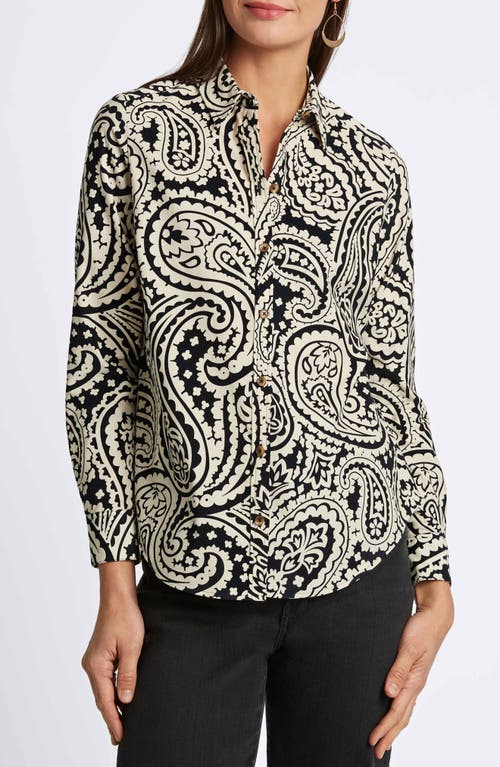Foxcroft Haven Paisley Corduroy Button-up Shirt In Black/white