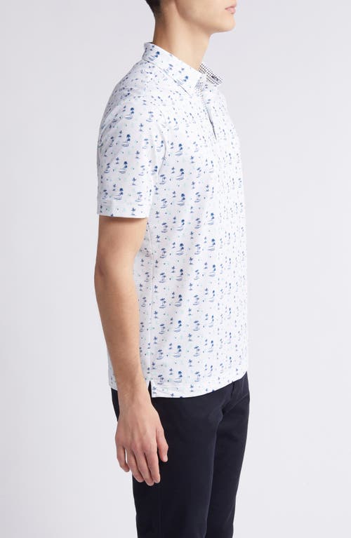 Mizzen + Main Mizzen+main Versa Trim Fit Print Performance Polo In White Cacti