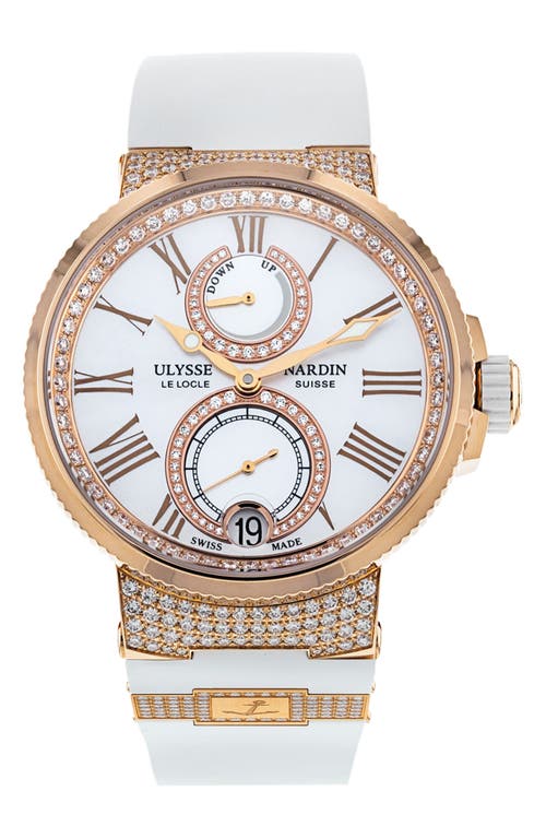 Ulysse Nardin Preowned Marine Chronometer Rubber Strap Watch in Rose Gold Set With Diamonds
