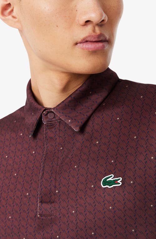 Lacoste Regular Fit Print Stretch Polo Shirt In Expresso/navy Blue