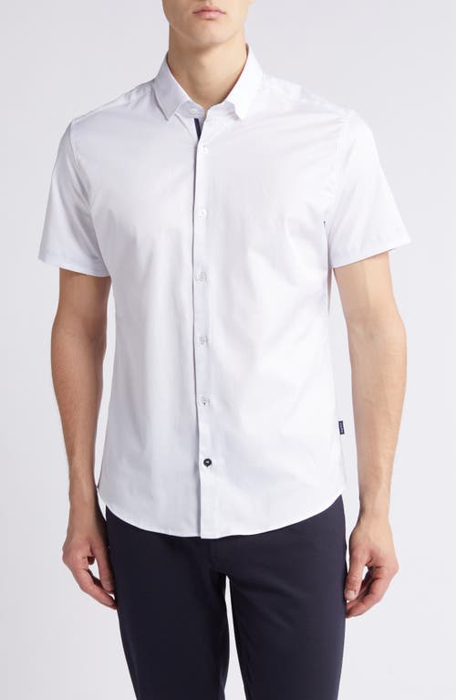 Solid DryTouch Slim Fit Short Sleeve Twill Button-Up Shirt in White