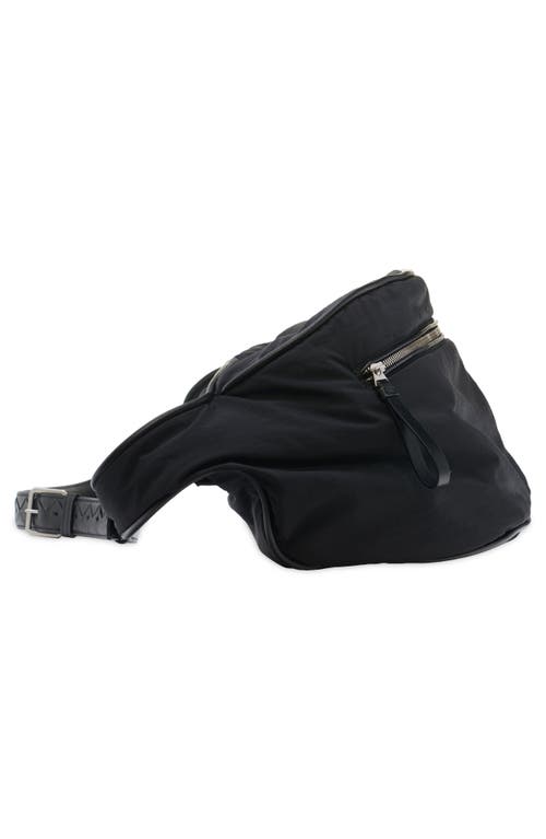 Shop Bottega Veneta Large Nylon Belt Bag In 8803 Black/silver