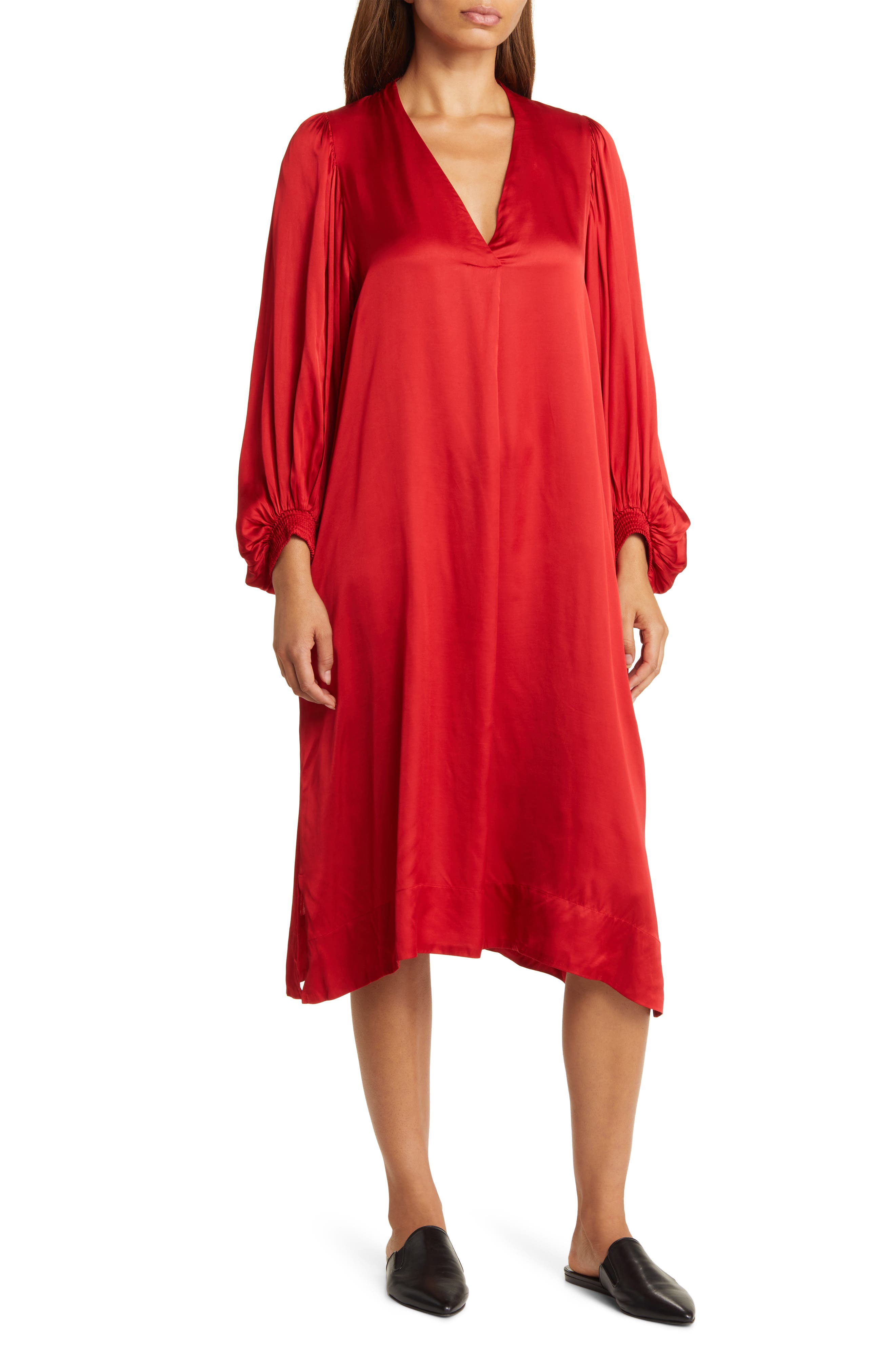 Red Satin Shift Dress