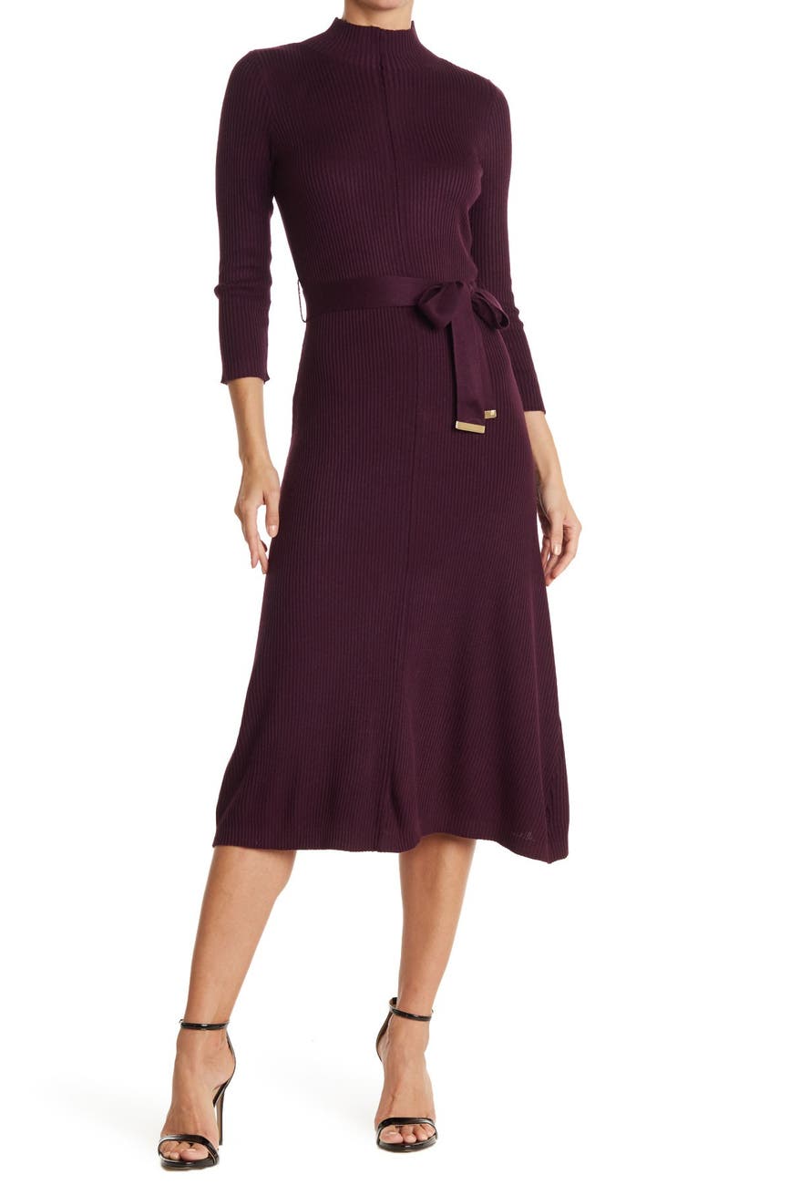 Calvin Klein Belted Mock Neck Midi Dress Nordstrom Rack