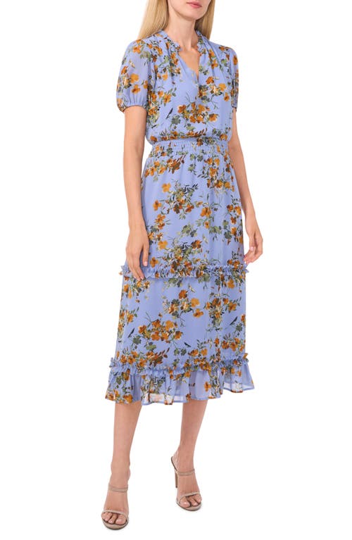 Shop Cece Floral Ruffle Smocked Midi Dress In Blue Blossom