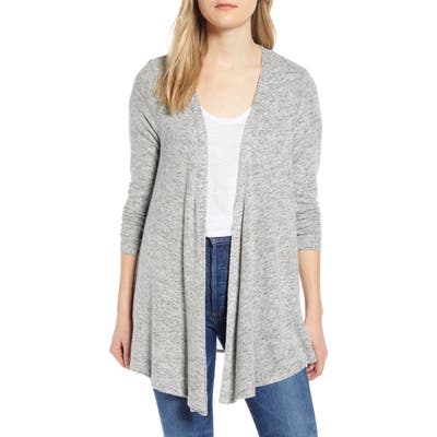 Bobeau Drape Mixed Media Cardigan, Grey