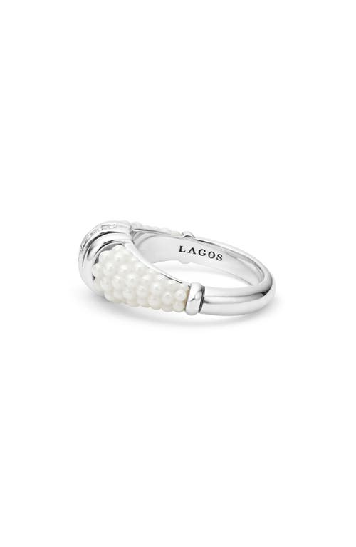 Shop Lagos White Caviar Diamond Stacking Ring In Silver/diamond