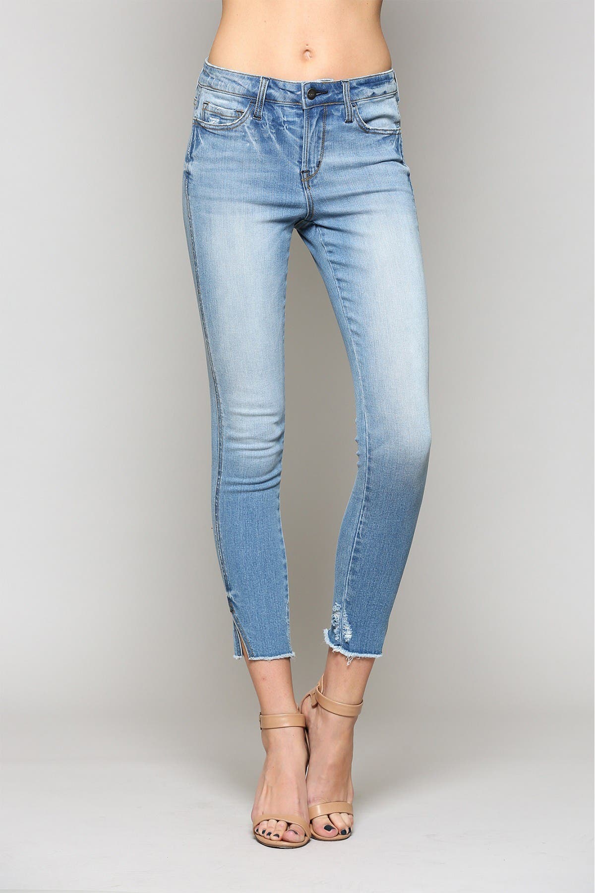 mid rise raw hem jeans