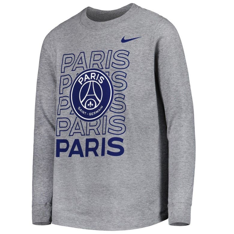 NIKE YOUTH NIKE HEATHER GRAY PARIS SAINT-GERMAIN REPEAT CORE LONG SLEEVE T-SHIRT