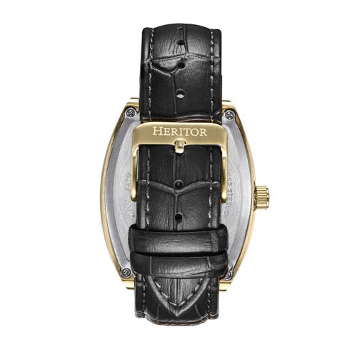 Heritor Automatic Masterson Semi-skeleton Leather-band Watch In Gold/black