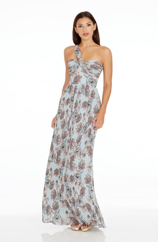 Shop Dress The Population Idalia Floral One-shoulder Gown In Sage Multi